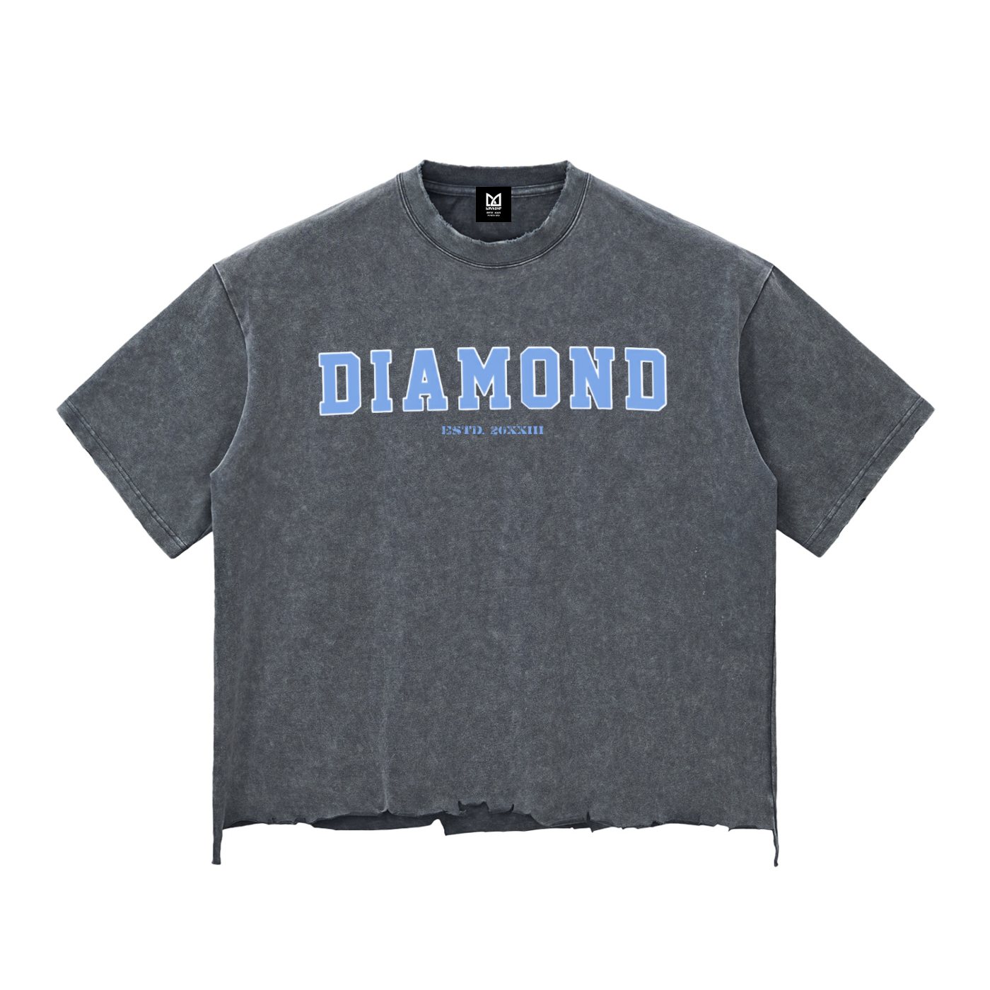 Diamond Snow Wash Raw-Hem Boxy T-shirt. Washed Cement Gray 