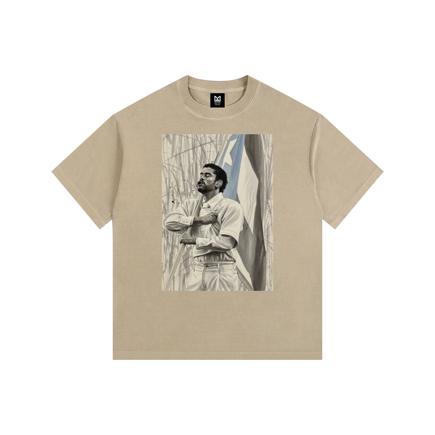 Front Bad_Bunny_Washed_Oversized_Cotton_T-Shirt 260g, Hugs Puerto Rico Flagg. 