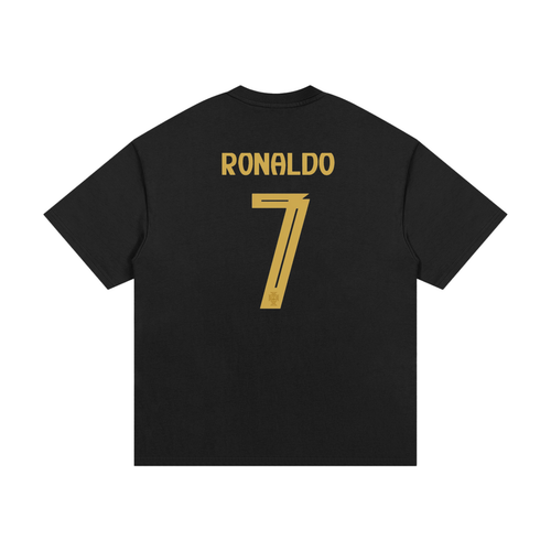 Cristiano Ronaldo Oversized Heavyweight 100% Cotton T-Shirt 330g with matte gold jersey number & name.