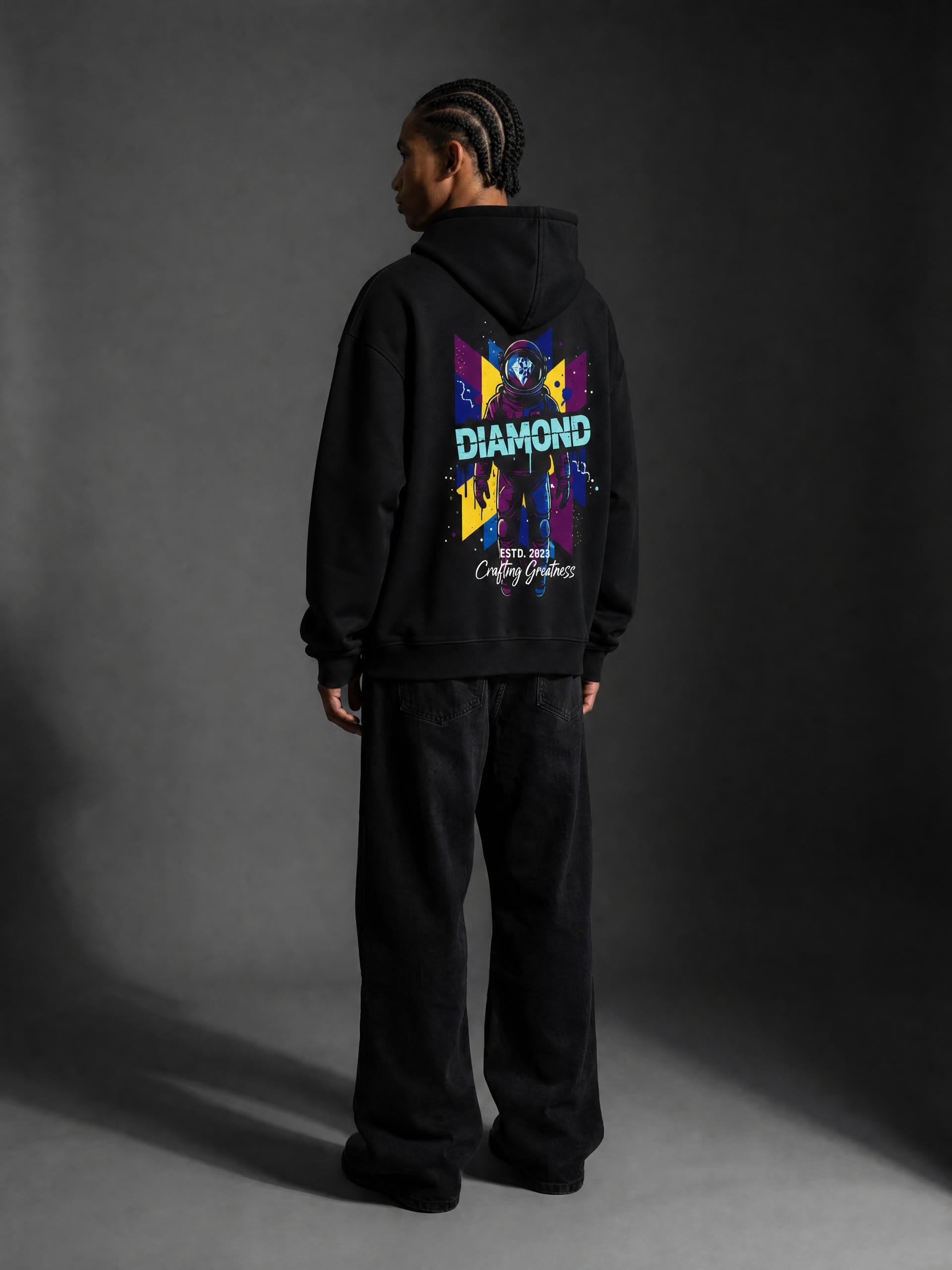 Graphic Drop-Shoulder Zip Up Hoodie