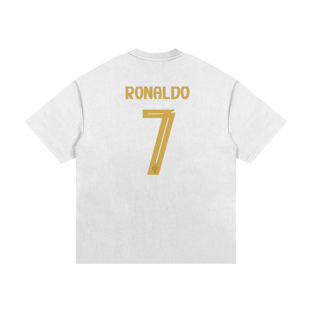 Cristiano Ronaldo Oversized Heavyweight 100% Cotton T-Shirt 330g with matte gold jersey number & name back