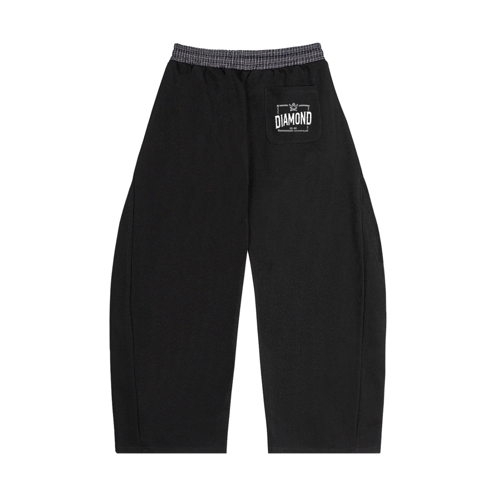 ダイヤモンドチェック柄ウエストバンドバレルスウェットパンツ