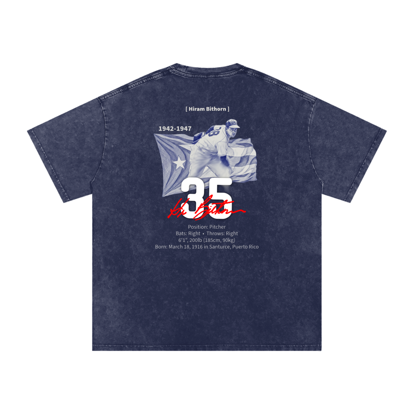 Hiram Bithorn Washed Oversized T-Shirt, Navy 100%Cotton